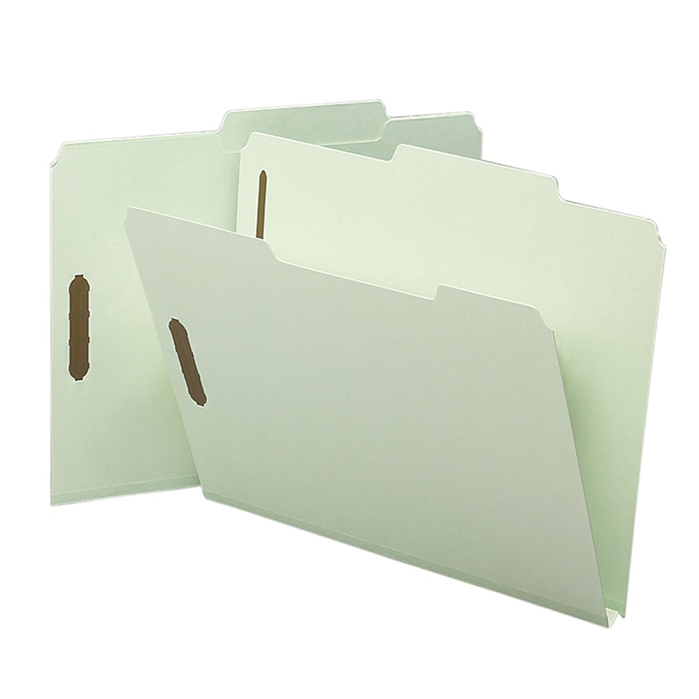 Smead 2/5-Cut Top-Tab Folders With Fasteners, Letter Size, 60% Recycled, Gray Green, Box Of 25 MPN:14980