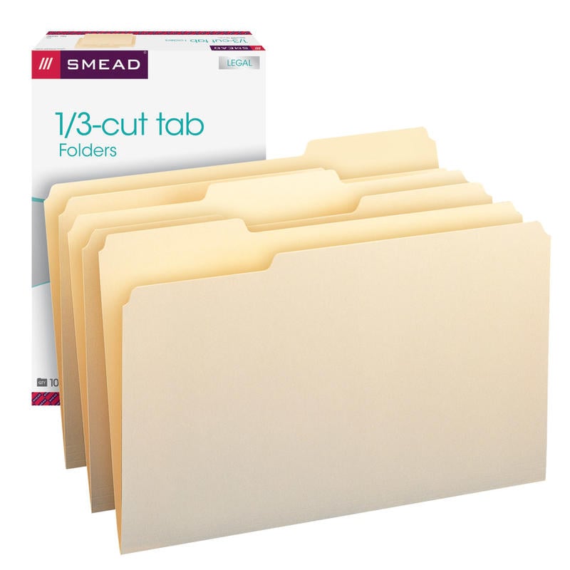 Smead Manila File Folders, Legal Size, 1/3 Cut, Pack Of 100 (Min Order Qty 3) MPN:153C