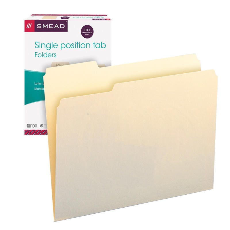 Smead Selected Tab Position Manila File Folders, Letter Size, 1/3 Cut, Position 1, Pack Of 100 (Min Order Qty 4) MPN:153L-1