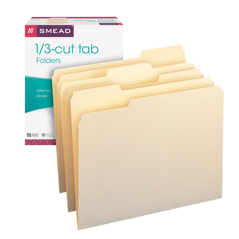 Smead File Folders, Letter Size, 1/3 Cut, Manila, Pack Of 100 (Min Order Qty 4) MPN:153L