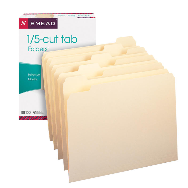 Smead File Folders, Letter Size, 1/5 Cut, Manila, Pack Of 100 (Min Order Qty 4) MPN:155L