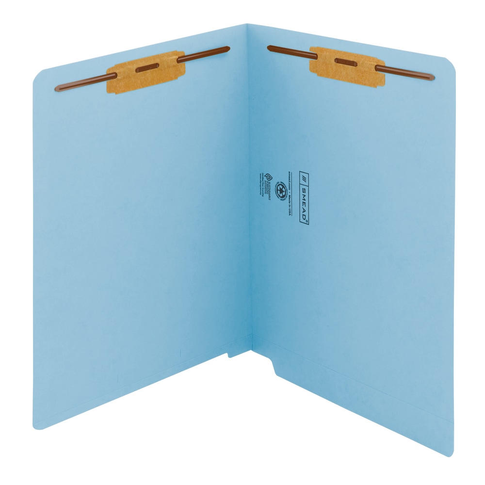 Smead Color End-Tab Folders With Fasteners, Straight Cut, Letter Size, Blue, Pack Of 50 (Min Order Qty 2) MPN:25040