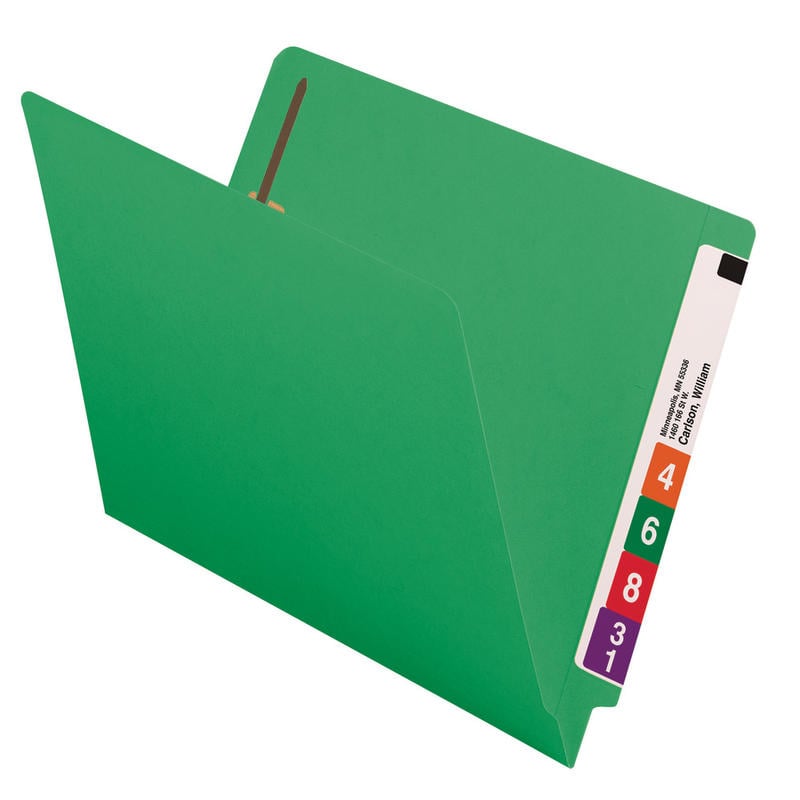 Smead Color End-Tab Folders With Fasteners, Straight Cut, Letter Size, Green, Pack Of 50 (Min Order Qty 2) MPN:25140