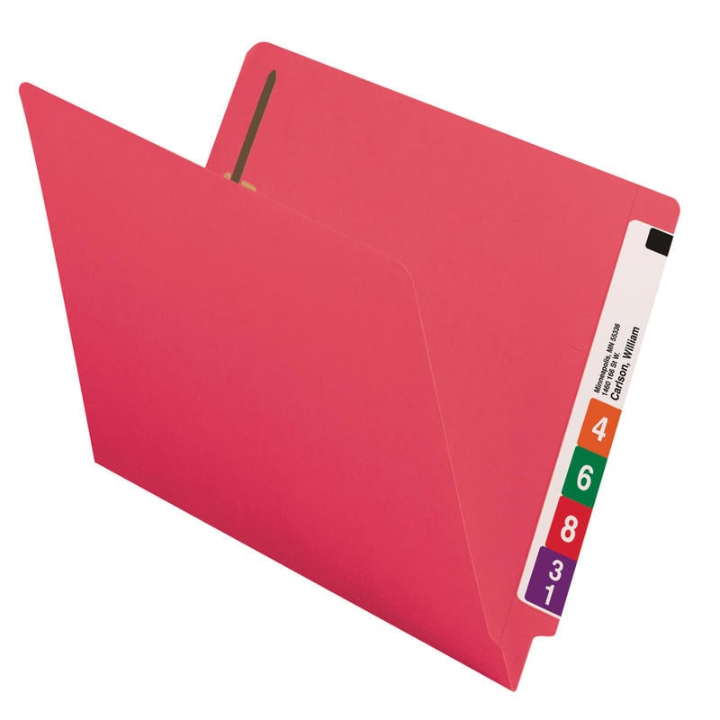 Smead Color End-Tab Folders With Fasteners, Straight Cut, Letter Size, Red, Pack Of 50 (Min Order Qty 2) MPN:25740