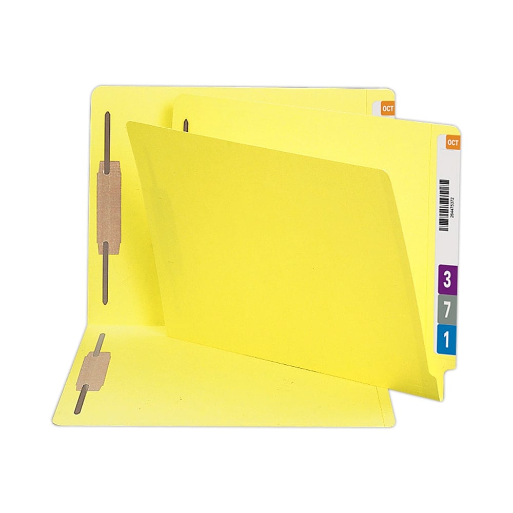 Smead Color End-Tab Folders With Fasteners, Straight Cut, Letter Size, Yellow, Pack Of 50 (Min Order Qty 2) MPN:25940