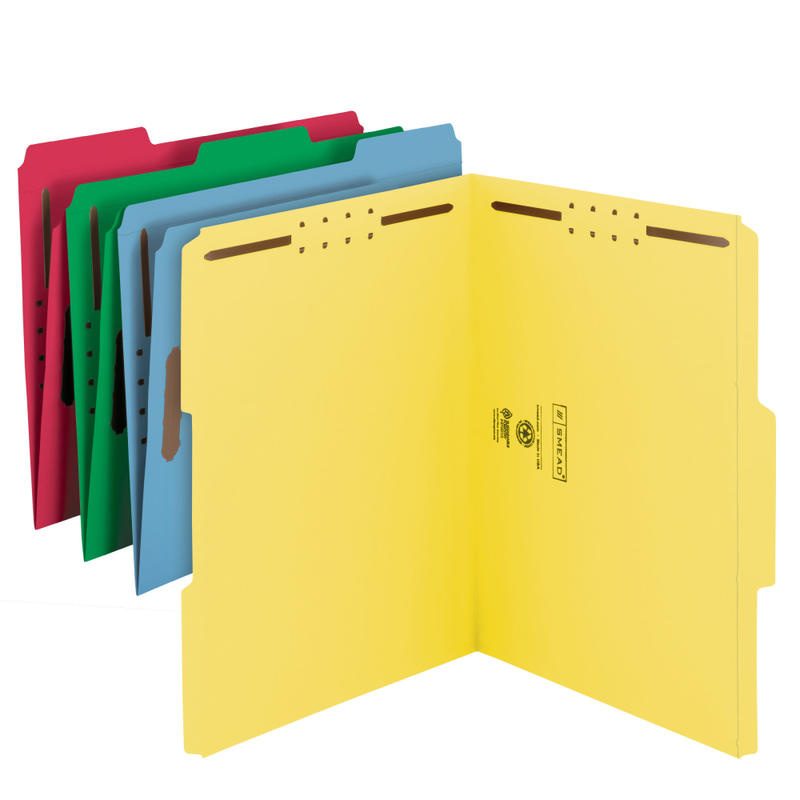 Smead Color Reinforced Tab Fastener Folders, Letter Size, Assorted Colors, Pack Of 50 MPN:2K2-153LASMT-1&3