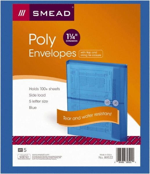 Poly String & Button Envelope: Letter, Transparent Blue, 5/Pack MPN:SMD89522