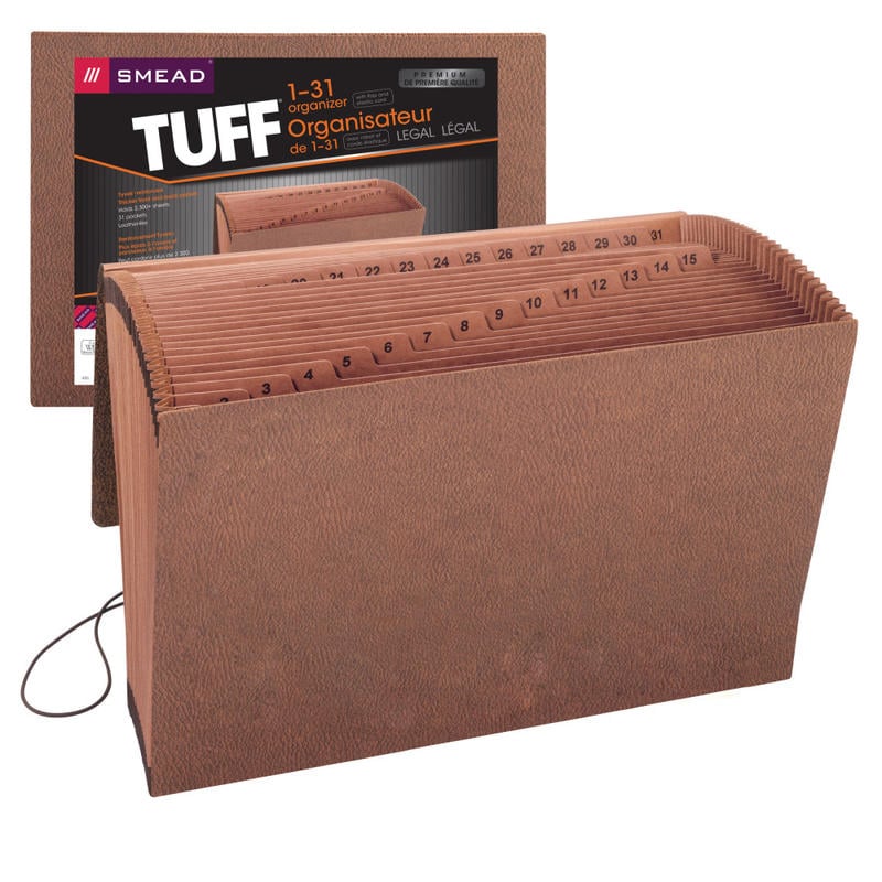 Smead TUFF Expanding File With Flap & Elastic Cord, 31 Pockets, 1-31, 15in x 10in Legal Size, 30% Recycled, Brown (Min Order Qty 2) MPN:R119DL