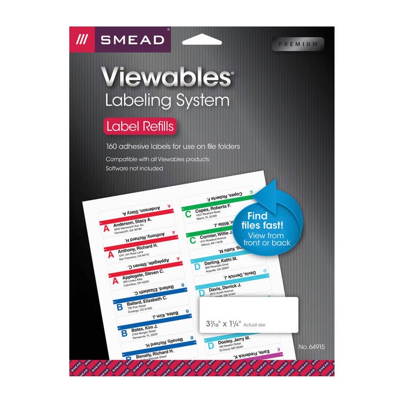 Smead Viewables Multipurpose Labels, 64915, Refill Kit, White, Pack Of 160 Labels (Min Order Qty 6) MPN:64915