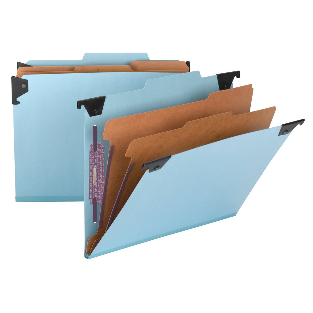 Smead FasTab Hanging Classification Folders With SafeSHIELD Fasteners, Letter Size, 50% Recycled, Blue, Box Of 10 Folders MPN:65115