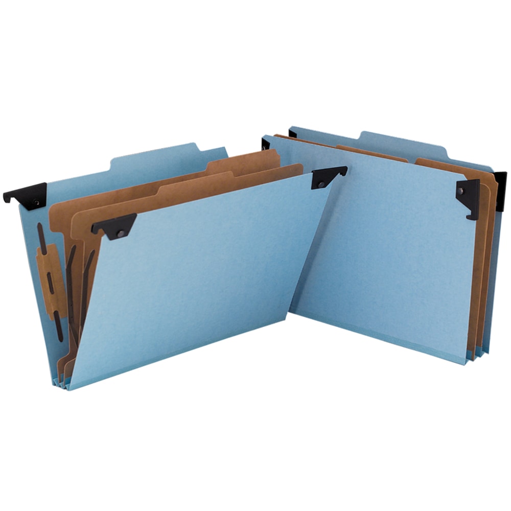 Smead Hanging Pressboard Classification Folder With SafeSHIELD Coated Paper Fastener, 2 Dividers, Legal Size, 50% Recycled, Blue (Min Order Qty 3) MPN:65165