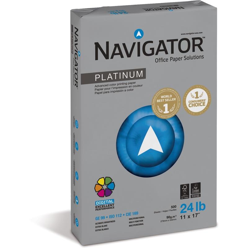 Navigator Platinum Digital Copier And Printer Paper, Ledger Size (11in x 17in), 2500 Sheets Total, 99  (U.S.) Brightness, 24 lb, Bright White, 500 Sheets Per Ream, Case Of 5 Reams MPN:NPL1724
