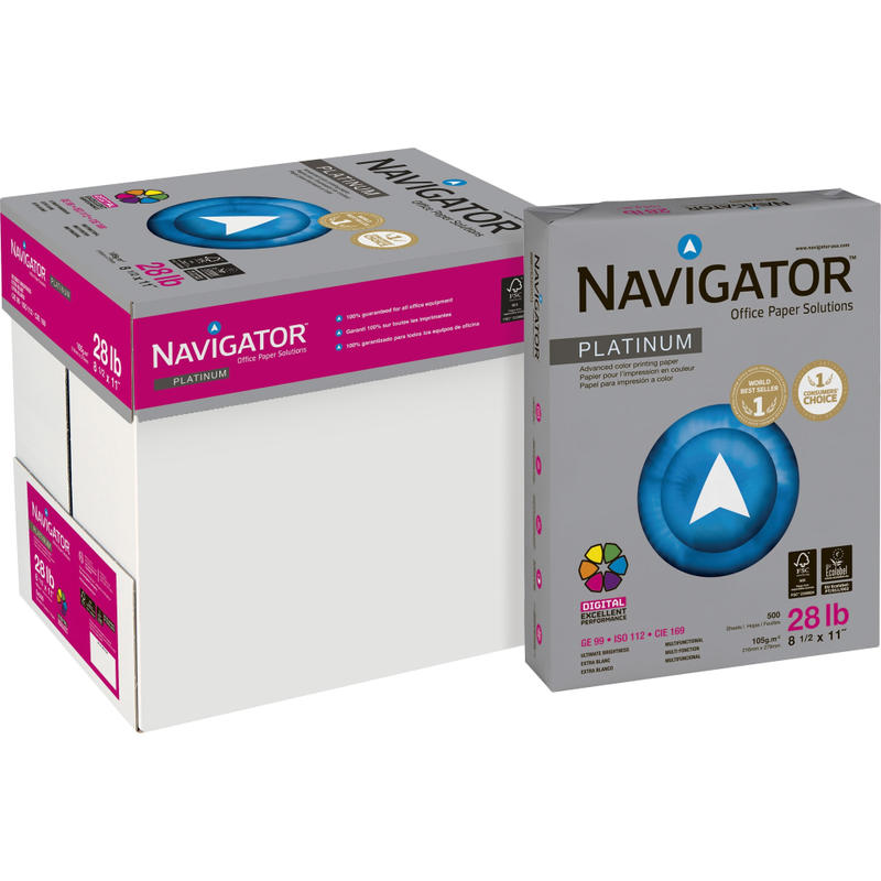 Navigator Platinum Office Multi-Use Paper, 5 Reams, Bright White, Letter Size (8 1/2in x 11in), 28 Lb, Smooth MPN:NPL1128