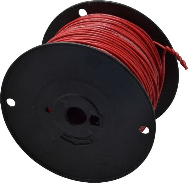 Machine Tool Wire: 18 AWG, Red, 500' Long, Polyvinylchloride, 0.108