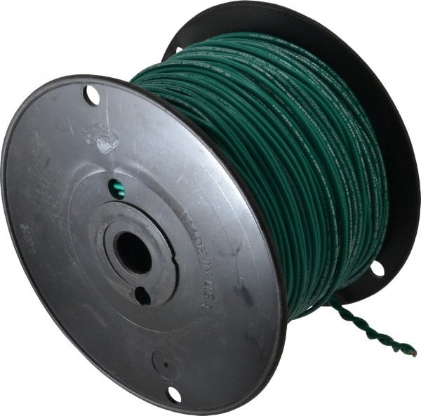 Machine Tool Wire: 18 AWG, Green, 500' Long, Polyvinylchloride, 0.108