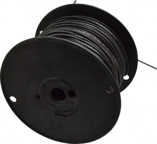 Machine Tool Wire: 18 AWG, Black, 500' Long, Polyvinylchloride, 0.108