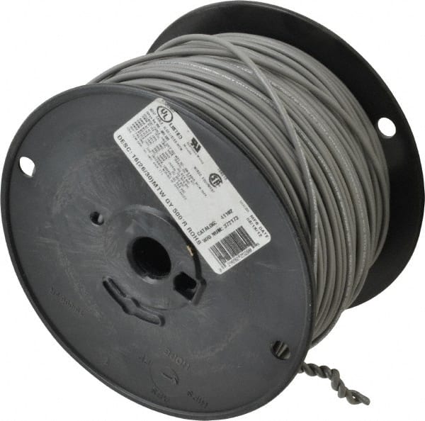 Machine Tool Wire: 16 AWG, Gray, 500' Long, Polyvinylchloride, 0.12