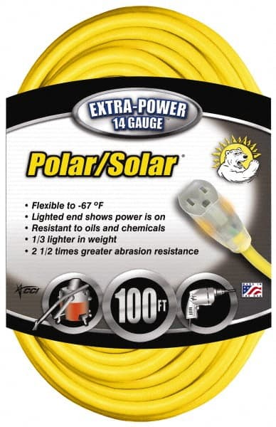 100', 14/3 Gauge/Conductors, Yellow Outdoor Extension Cord MPN:1489SW0002