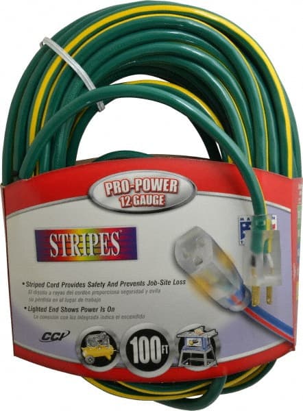 100', 12/3 Gauge/Conductors, Green/Yellow Outdoor Extension Cord MPN:2549SW0052