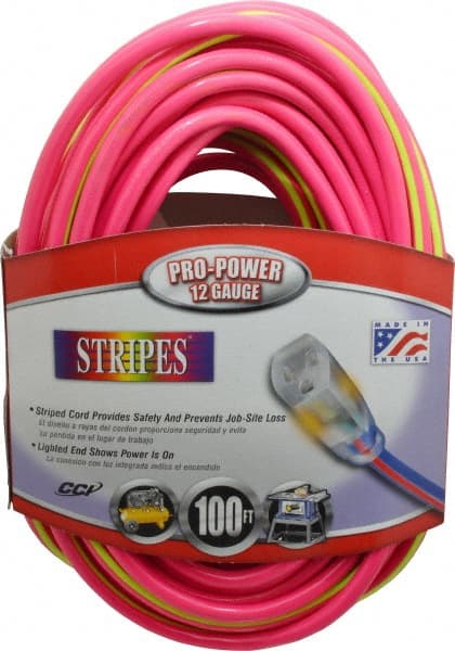 100', 12/3 Gauge/Conductors, Pink/Lime Green Outdoor Extension Cord MPN:2549SW0077