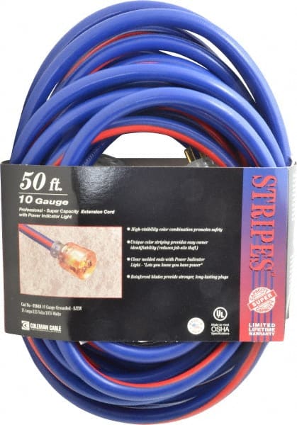 50', 10/3 Gauge/Conductors, Blue/Red Outdoor Extension Cord MPN:26480064