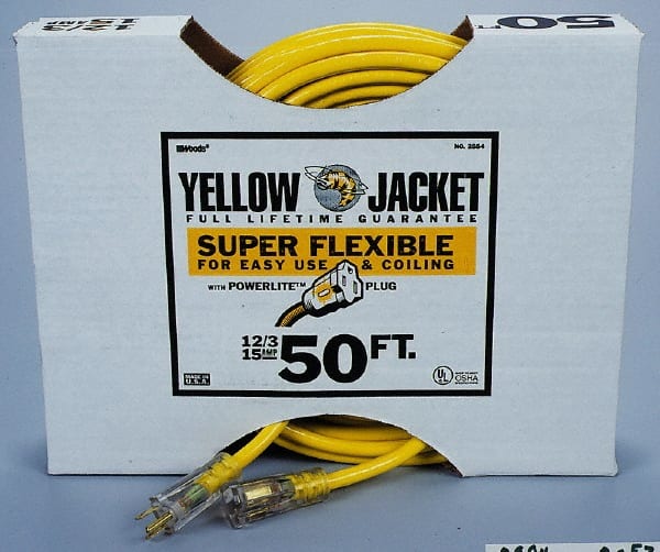 Power Cords, Cord Type: Extension Cord , Overall Length (Feet): 50 , Cord Color: Yellow , Amperage: 15 , Voltage: 125  MPN:2805