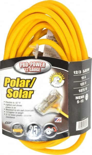 25', 12/3 Gauge/Conductors, Yellow Indoor & Outdoor Extension Cord MPN:3487SW0002