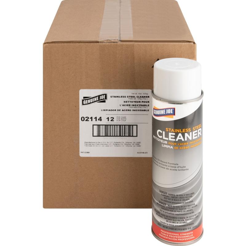 Genuine Joe Stainless Steel Cleaner - Aerosol - 15 fl oz (0.5 quart) - Can - 12 / Carton - Multi MPN:02114CT