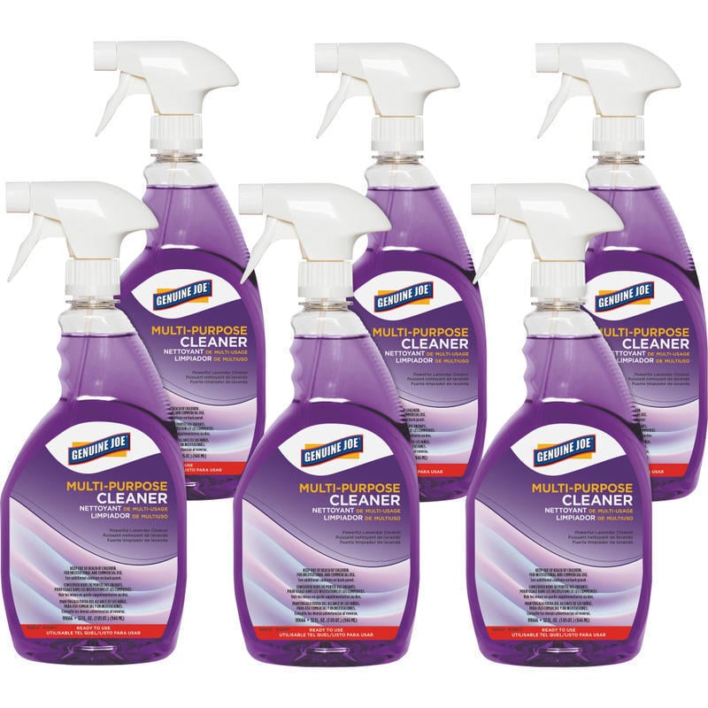 Genuine Joe Multi-purpose Cleaner - For Kitchen - Ready-To-Use - 32 fl oz (1 quart) - Lavender Scent - 6 / Carton - Deodorize, Long Lasting, Butyl-free, Phosphate-free - Purple (Min Order Qty 2) MPN:99666CT