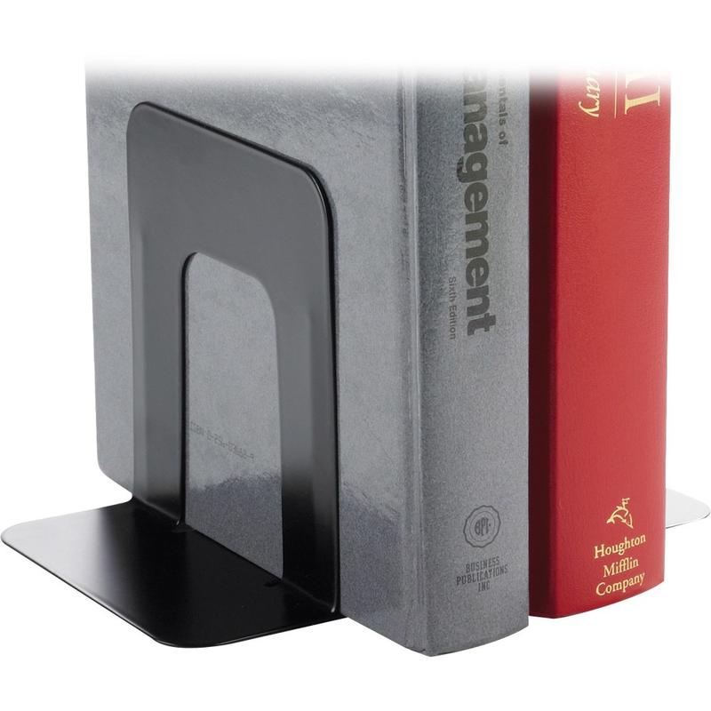 Business Source Heavy-gauge Steel Book Supports - 5.3in Height x 5in Width x 4.8in DepthDesktop - Non-skid Base, Scratch Resistant, Stain Resistant - Enamel - Black - Steel - 2 / Pair (Min Order Qty 9) MPN:42550