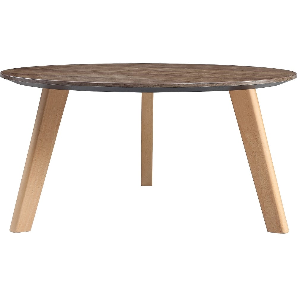 Lorell Relevance Walnut Round Coffee Table - 15.8in x 32in - Knife Edge - Material: Natural Wood Leg - Finish: Walnut Laminate Table Top MPN:16247