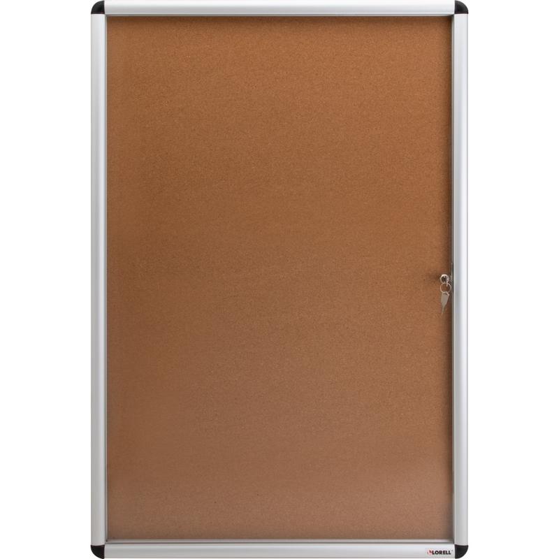 Lorell Enclosed Cork Bulletin Board, 36in x 24in, Silver Aluminum Frame MPN:42706