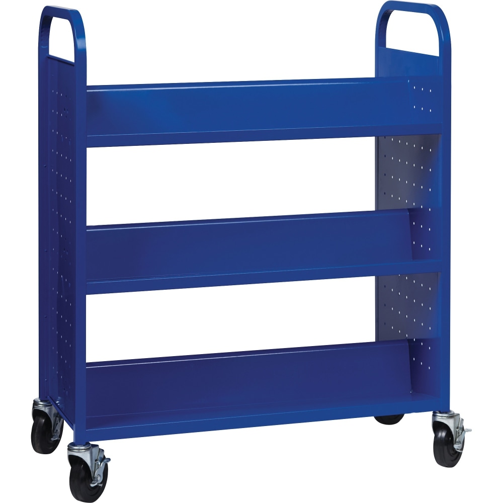 Lorell Double-sided Book Cart - 6 Shelf - Round Handle - 5in Caster Size - Steel - 38in Width x 18in Depth x 46.3in Height - Blue MPN:99932