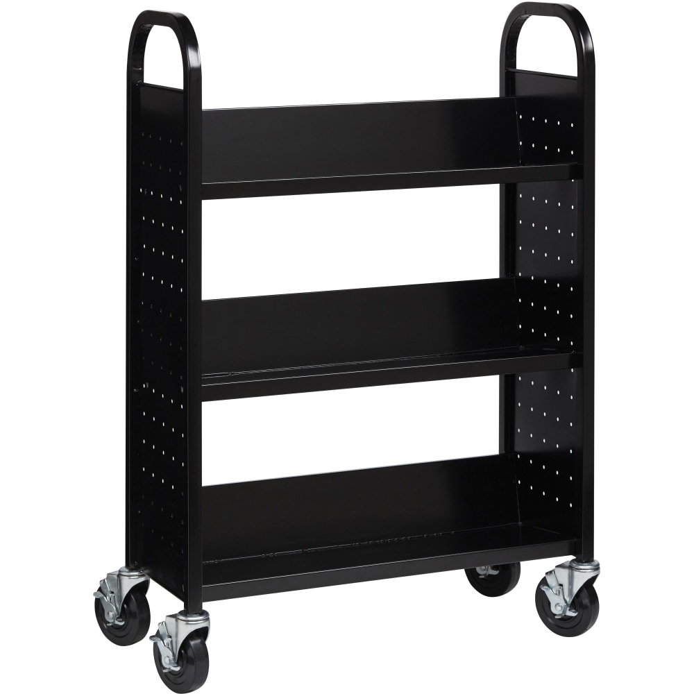 Lorell 3-Shelf Single-Sided Steel Book Cart, 46inH x 32inW x 14inD, Black MPN:99933