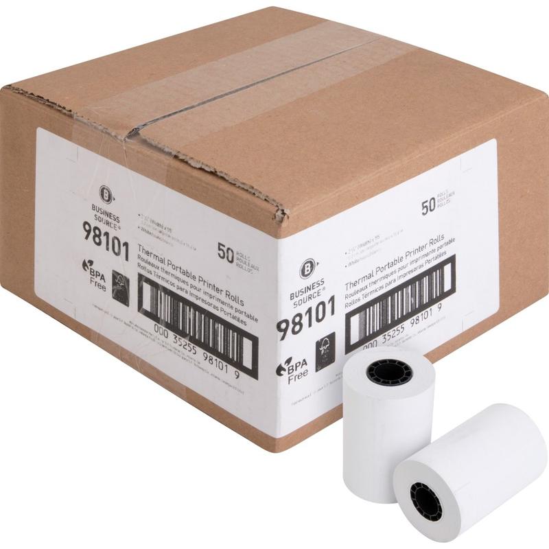 Business Source Receipt Paper, 2 1/4in x 55ft, FSC Certified, Carton Of 50 Rolls (Min Order Qty 2) MPN:98101