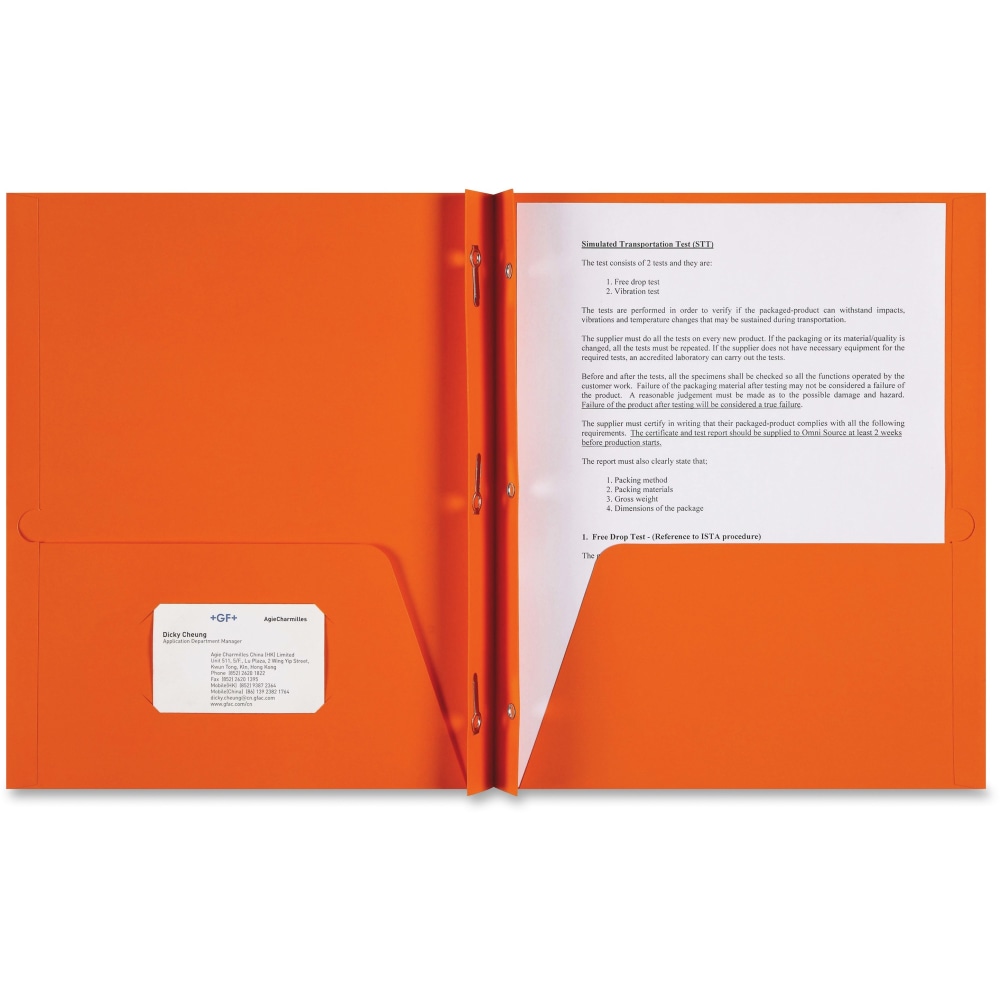 Sparco 3-Prong Leatherette Portfolios, 2 Pockets, Letter Size, Orange, Box Of 25 Portfolios (Min Order Qty 5) MPN:78541