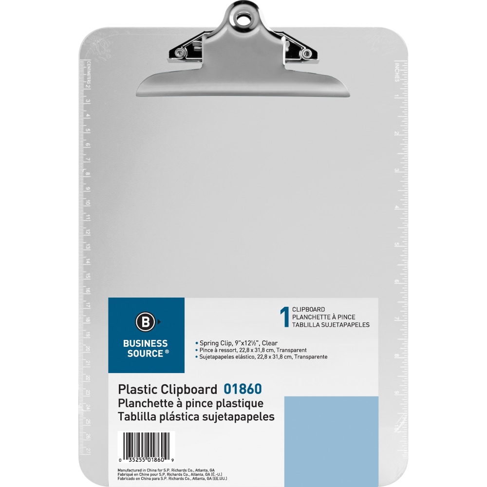 Sparco Plastic Clipboard, 8 1/2in x 12in, Clear (Min Order Qty 7) MPN:01860