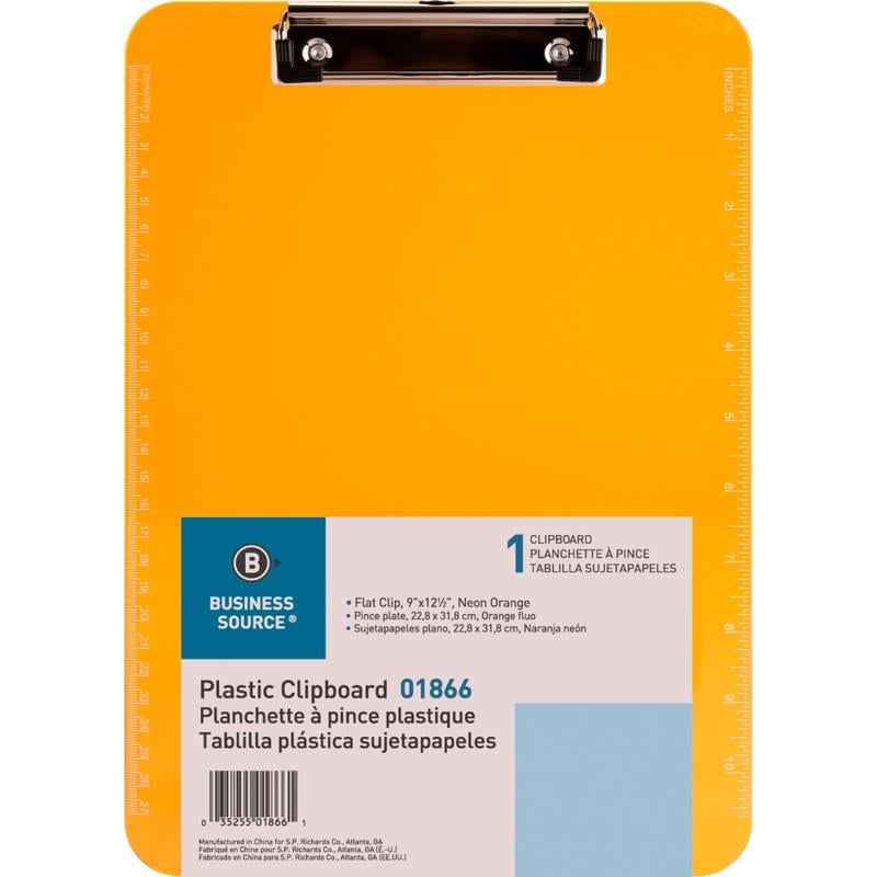 Sparco Plastic Clipboard With Flat Clip, 8 1/2in x 11in, Neon Orange (Min Order Qty 10) MPN:01866