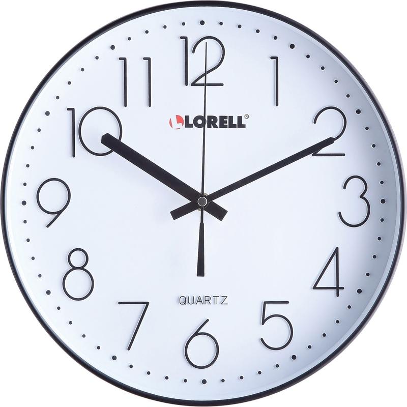 Lorell 12in Round Quiet Wall Clock - Analog - Quartz - Black (Min Order Qty 2) MPN:61011