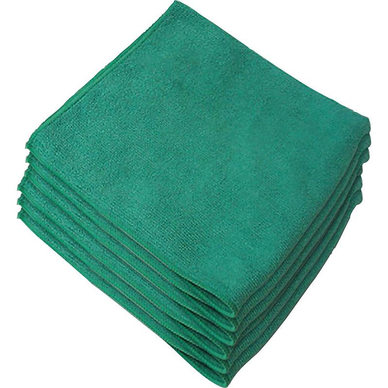 Genuine Joe General Purpose Microfiber Cloth - For Multipurpose - 16in Length x 16in Width - 12 / Bag - Chemical Resistant, Oil-free, Lint-free - Green (Min Order Qty 4) MPN:39505