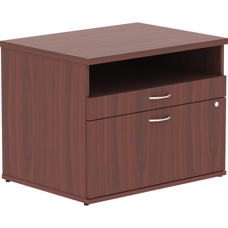 Lorell Relevance Open Computer Desk Credenza File Cabinet, Mahogany MPN:16212