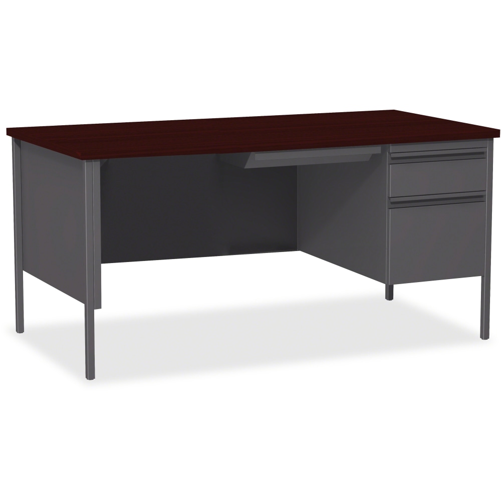 Lorell Fortress Series Steel Right-Handed Pedestal Writing Desk, 66inW, Charcoal/Mahogany MPN:60916