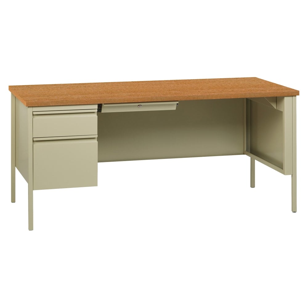 Lorell Fortress 66inW Steel Pedestal Computer Desk, Left-Hand, Oak/Putty MPN:60917