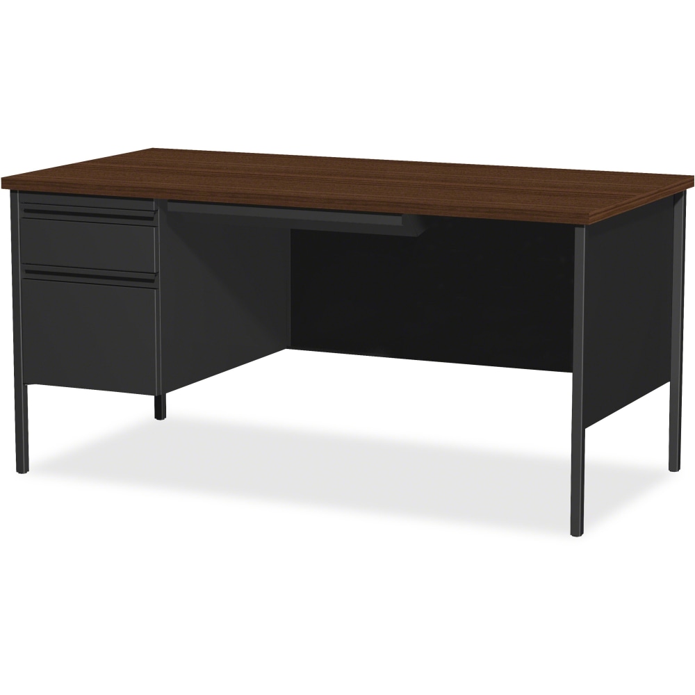 Lorell Fortress 66inW Steel Pedestal Computer Desk, Left, Black/Walnut MPN:60918