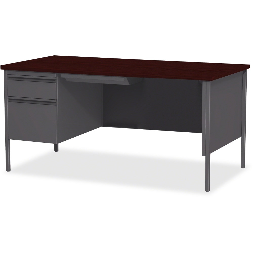 Lorell Fortress 66inW Steel Pedestal Computer Desk, Left-Hand, Charcoal/Mahogany MPN:60919