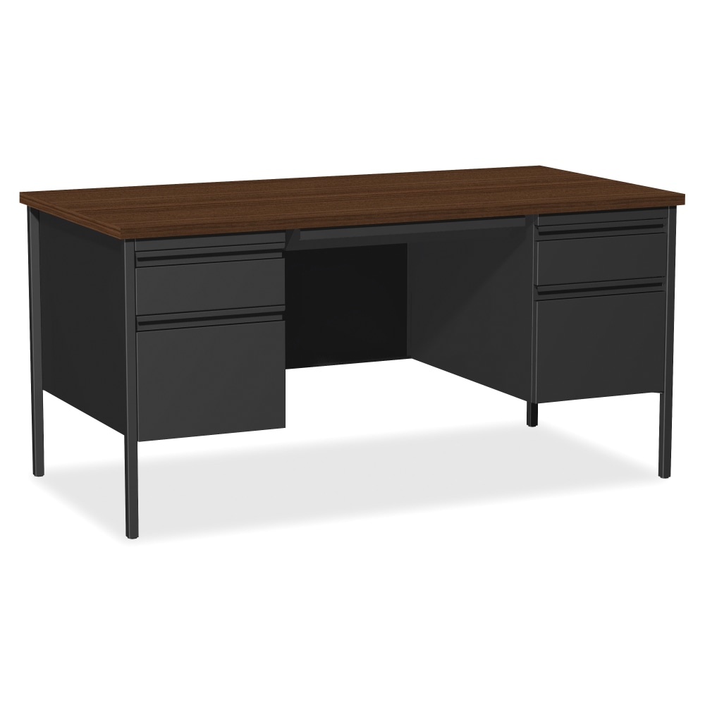 Lorell Fortress Series 60inW Steel Double Pedestal Writing Desk, Black /Walnut MPN:60927