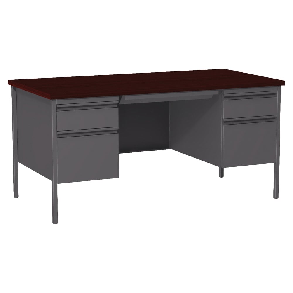 Lorell Fortress Series 60inW Steel Double-Pedestal Writing Desk, Charcoal/Mahogany MPN:60928