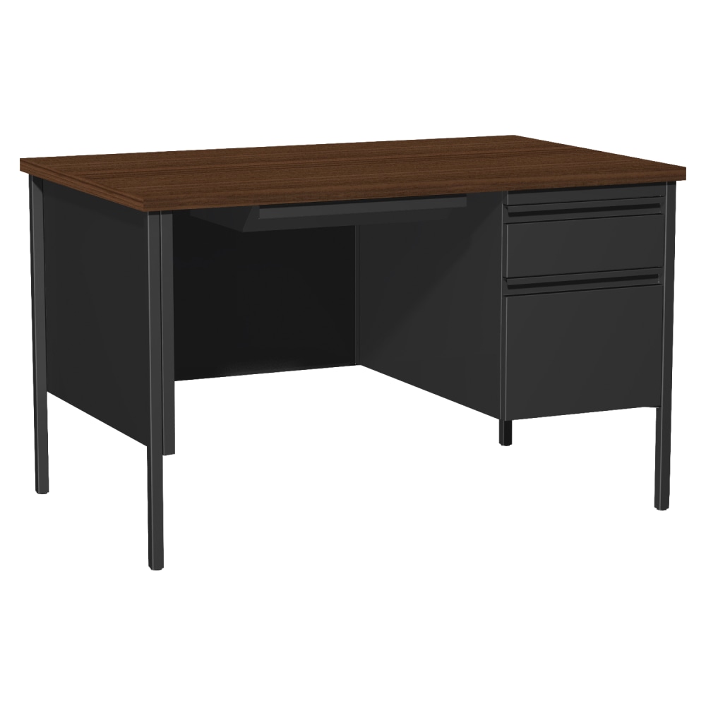 Lorell Fortress Series 48inW Steel Pedestal Writing Desk, Right, Black/Walnut MPN:66902