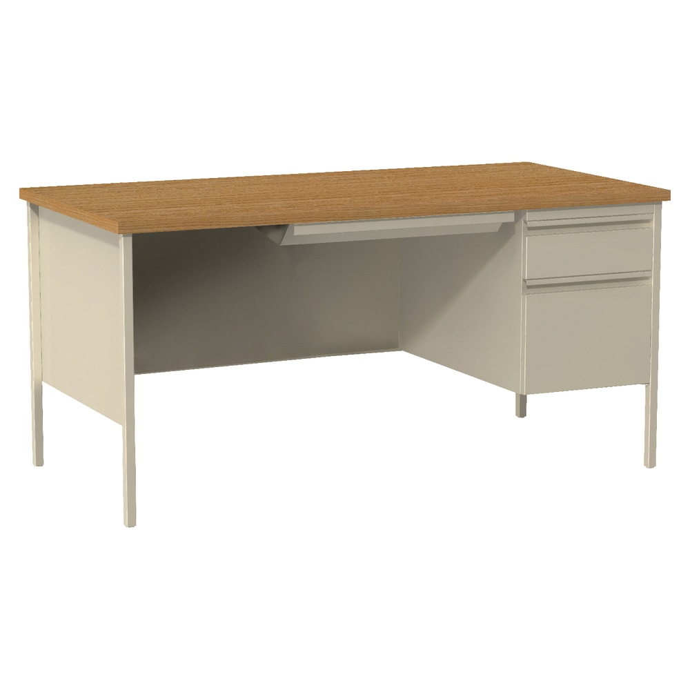 Lorell Fortress 66inW Steel Pedestal Computer Desk, Right-Hand, Oak/Putty MPN:66904