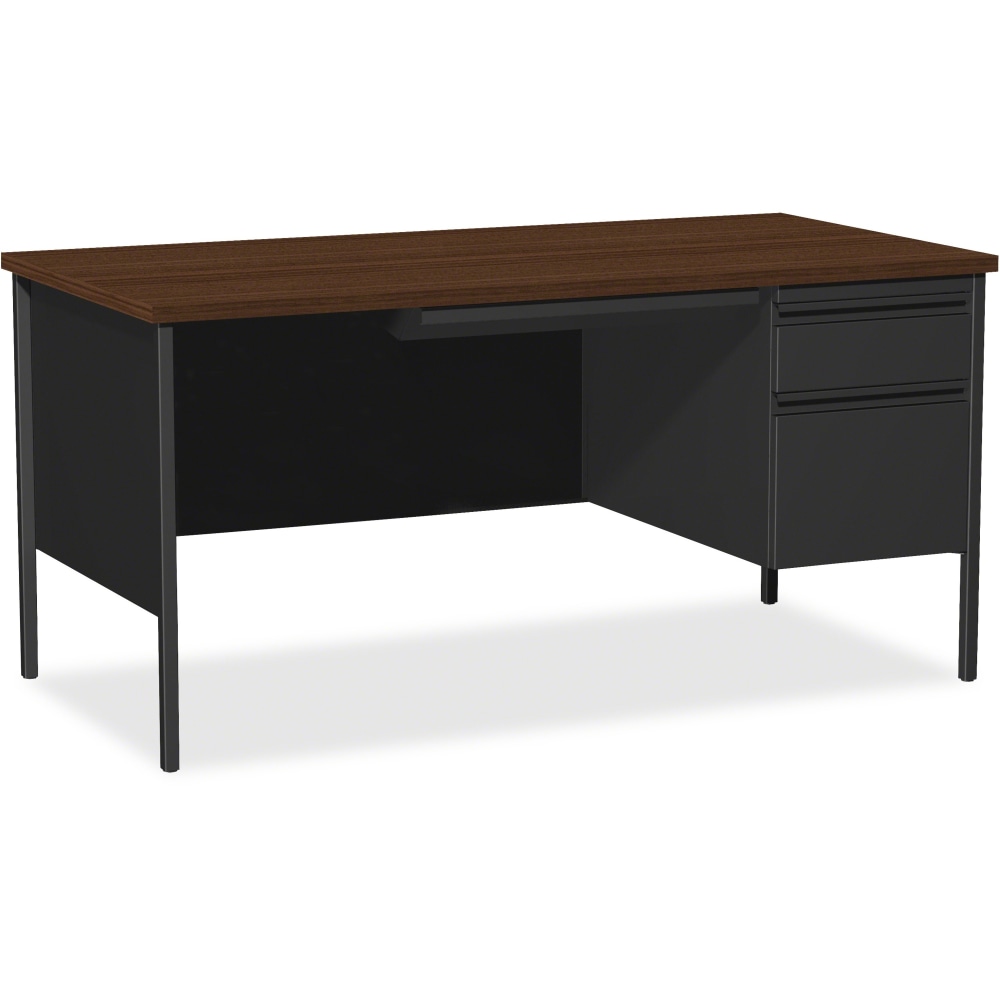 Lorell Fortress 66inW Steel Pedestal Computer Desk, Right, Black/Walnut MPN:66905